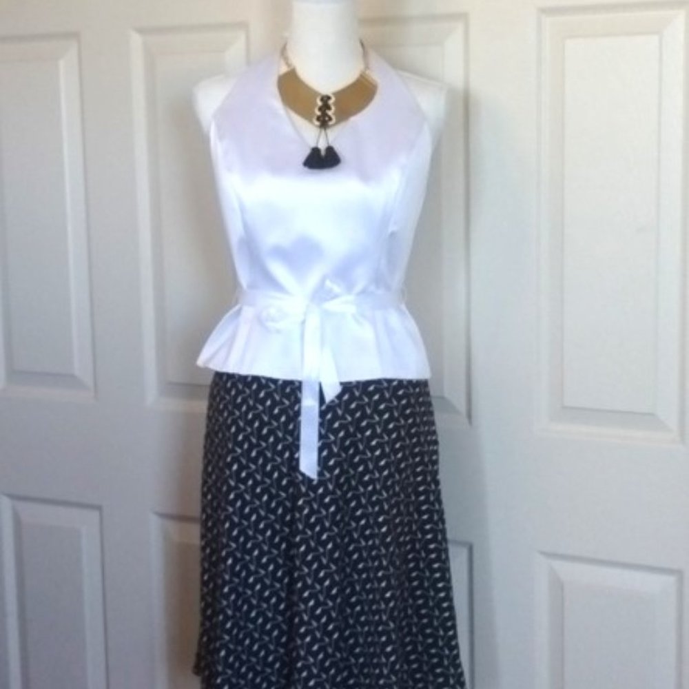 Escape halter top and silk flared skirt